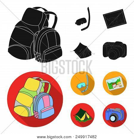Travel, Vacation, Backpack, Luggage .family Holiday Set Collection Icons In Black, Flat Style Vector