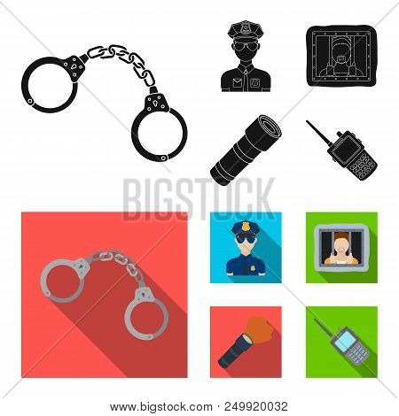 Handcuffs, Policeman, Prisoner, Flashlight.police Set Collection Icons In Black, Flat Style Vector S
