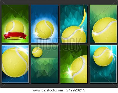 Tennis Poster Set Vector. Empty Template For Design. Promotion. Court, Tennis Ball. Modern Flyer Tou