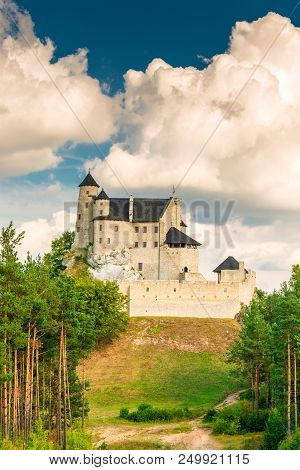 Bobolice, Poland - August 13, 2017: The Stone Medieval Castle Of Bobolice