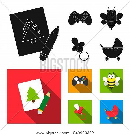 Picture, Dzhostik, Bee, Nipple.toys Set Collection Icons In Black, Flat Style Vector Symbol Stock Il