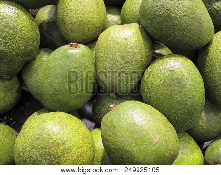 Avocado Fruit. Avocado Fruit At Market. Food Background Texture.