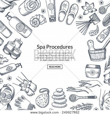 Vector Hand Drawn Spa Elements Background With Round Place For Text Illustration