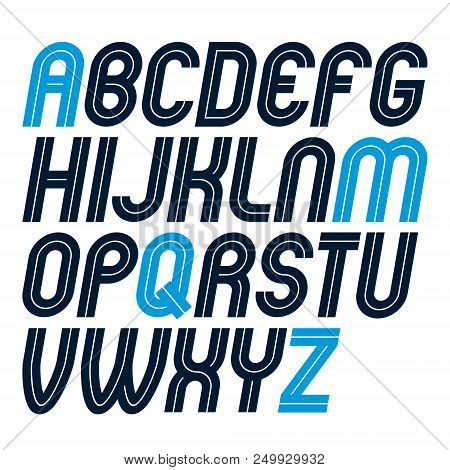 Set Of Vector Rounded Bold Capital Alphabet Letters Made With White Lines, Can Be Used In Poster Cre
