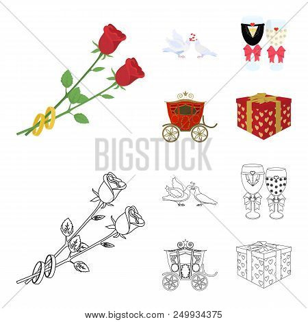 Wedding And Attributes Cartoon , Flat, Outline, Black Icons In Set Collection For Design.newlyweds A