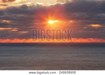 Dranatic Cloudy Sky Sunrise Over Atlantic Ocean, Fl, Usa