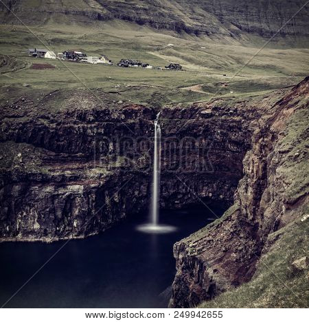View of Gasadalur waterfall in faroe island