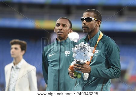 Rio, Brazil - September 08, 2016: Santos Odair (bra) (silver) During Men 100m - T11 Victory Ceremony