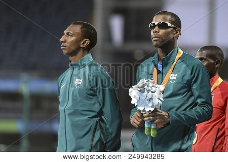 Rio, Brazil - September 08, 2016: Santos Odair (bra) (silver) During Men 100m - T11 Victory Ceremony