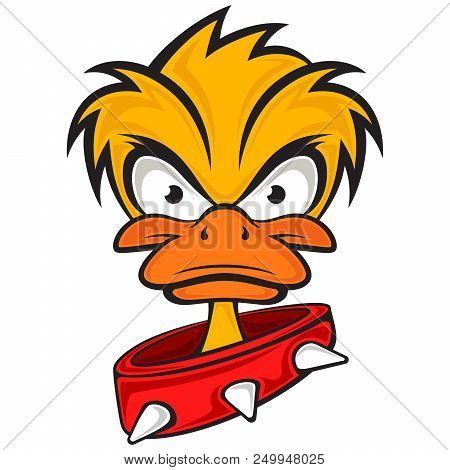 Cartoon Evil Face Duck With Collar. Vector Eps 10