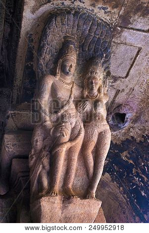 Cave 3 : Brackets Of The Pillars, Shows A Kama Scene On One Pillar, Where A Woman And A Man Are In M