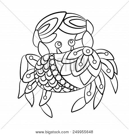 Coloring Page With Crab In Ornamnets In Vector Design Graphic