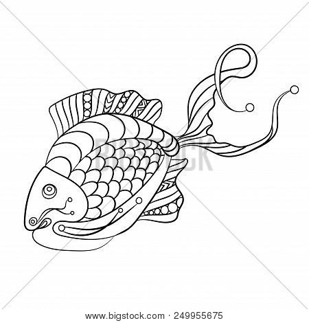 Fish In Coloring Page For Childrean And Adults In Ornamental Graphic Vector Illustration