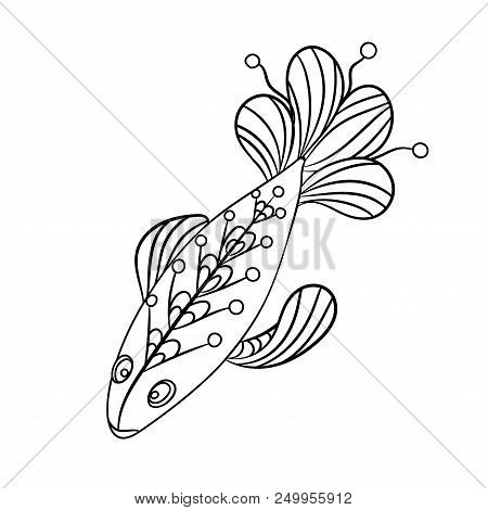 Fish In Coloring Page For Childrean And Adults In Ornamental Graphic Vector Illustration