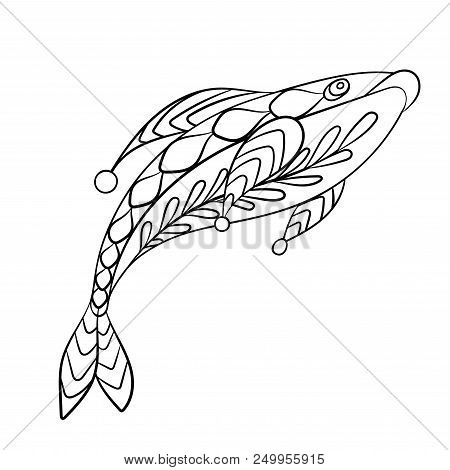 Fish In Coloring Page For Childrean And Adults In Ornamental Graphic Vector Illustration