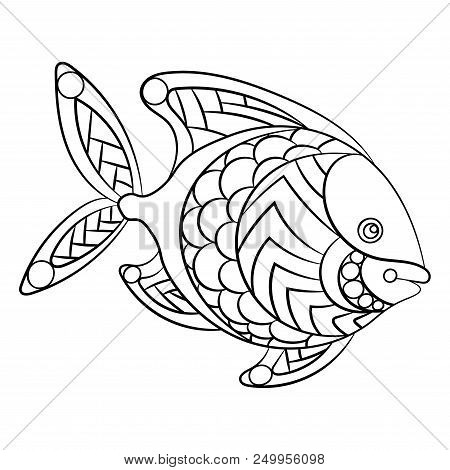 Fish In Coloring Page For Childrean And Adults In Ornamental Graphic Vector Illustration