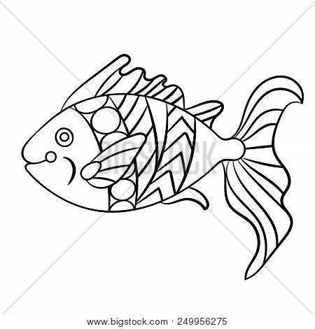 Fish In Coloring Page For Childrean And Adults In Ornamental Graphic Vector Illustration