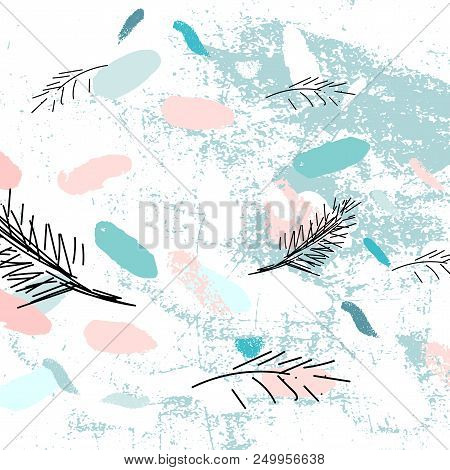 Artistic Hand Drawn Unusual Christmas Design With Abstract Hand Painted Brush Strokes And Doodle Flo