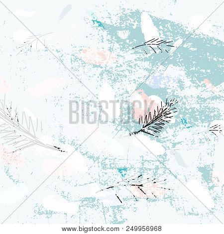 Artistic Hand Drawn Unusual Christmas Design With Abstract Hand Painted Brush Strokes And Doodle Flo