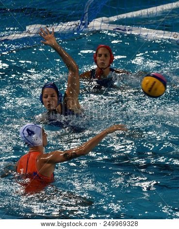 Budapest, Hungary - Jul 20, 2017. Szucs Gabriella (hun) And Gangl Edina (hun) Goalkeeper Defend Agai