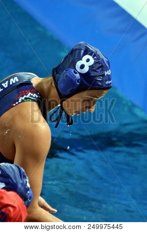 Budapest, Hungary - Jul 20, 2017. Keszthelyi Rita (hun) In The Preliminary Round. Fina Waterpolo Wor
