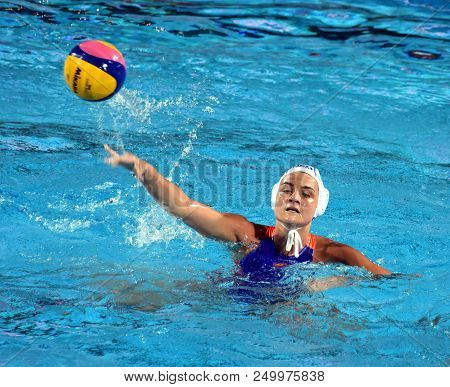 Budapest, Hungary - Jul 20, 2017. Megens Maud (ned) In The Preliminary Round. Fina Waterpolo World C