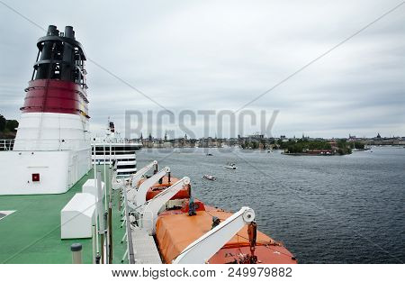 Ferry Viking Line Chimney. June 20 2018 Stockholm, Sweden