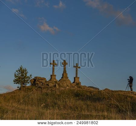Slavkovsky Les Mountains In Summer Sunny Nice Evening Near Krizky Area With Photographer