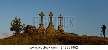Slavkovsky Les Mountains In Summer Sunny Nice Evening Near Krizky Area With Photographer