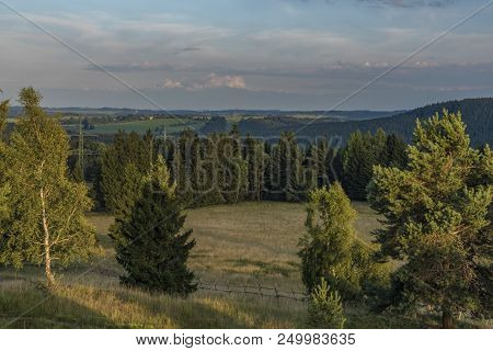 Slavkovsky Les Mountains In Summer Sunny Sunset Evening Near Krizky Area