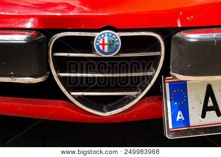 Saalbach-hinterglemm, Austria - June 21 2018: Vintage Car Alfa Romeo 1300 Cabriolet Oldsmobile Veter
