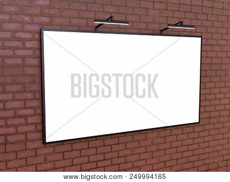 Blank Bigboard On Brick Wall With Backlight, 3d Rendering.