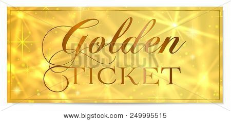 Golden Ticket, Gold Ticket (tear-off) Vector Template Design With Star Golden Background. Useful For