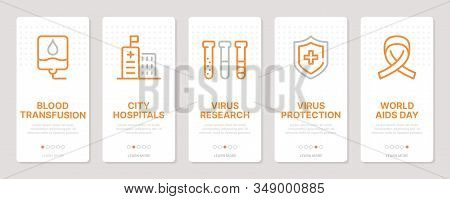Aids Realted Vertical Cards. Mobile App Onboarding Screens Templates For A Website. Icons With Edita