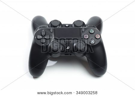 Russia, Oktober 24 2019: The New Sony Dualshock 4 With Playstation 4. Sony Playstation 4 Game Consol