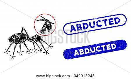 Mosaic Alien Creature Space Suit And Grunge Stamp Seals With Abducted Phrase. Mosaic Vector Alien Cr