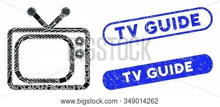 Mosaic Tv And Distressed Stamp Seals With Tv Guide Caption. Mosaic Vector Tv Is Created With Randomi