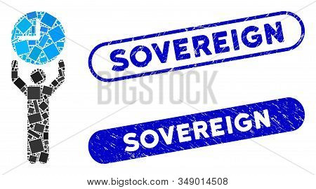 Mosaic Time Manager And Corroded Stamp Watermarks With Sovereign Phrase. Mosaic Vector Time Manager 