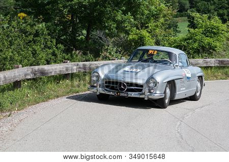 Pesaro Colle San Bartolo , Italy - May 17 - 2018 : Mercedes-benz 300 Sl CoupÉ (w198) 1955 On An Old 