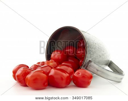 Ripe, Red Cherry Tomatoes Of The Confetto Variety.isolate.white Background