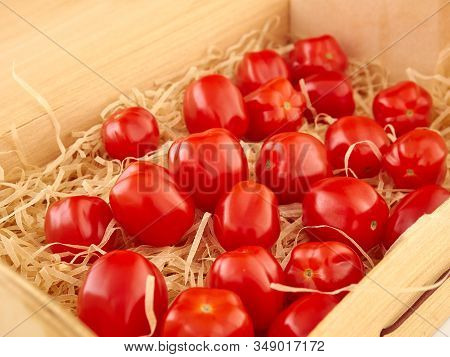 Ripe, Red Cherry Tomatoes Of The Confetto Variety.isolate.white Background