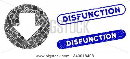 Mosaic Down And Grunge Stamp Seals With Disfunction Text. Mosaic Vector Down Is Composed With Random