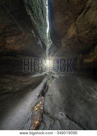 Sandstone Errant Rocks labyrinth in the Table Mountain National Park, Poland