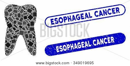Mosaic Tooth And Rubber Stamp Seals With Esophageal Cancer Caption. Mosaic Vector Tooth Is Created W