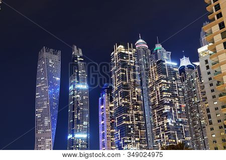 Dubai, Uae - November 15: The Night Illumination Of Dubai Marina And Cayan Tower On November 15, 201