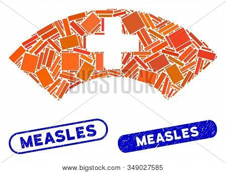 Mosaic Medical Visor And Rubber Stamp Seals With Measles Text. Mosaic Vector Medical Visor Is Compos