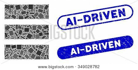 Collage Database And Distressed Stamp Seals With Ai-driven Caption. Mosaic Vector Database Is Create