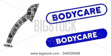 Mosaic Shower Head And Rubber Stamp Seals With Bodycare Text. Mosaic Vector Shower Head Is Designed 
