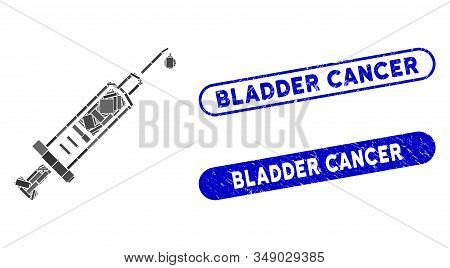 Mosaic Injection And Corroded Stamp Seals With Bladder Cancer Text. Mosaic Vector Injection Is Creat