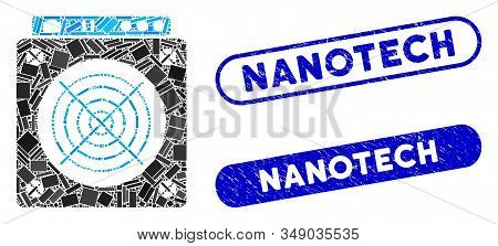 Mosaic Mining Asic Hardware And Corroded Stamp Seals With Nanotech Caption. Mosaic Vector Mining Asi